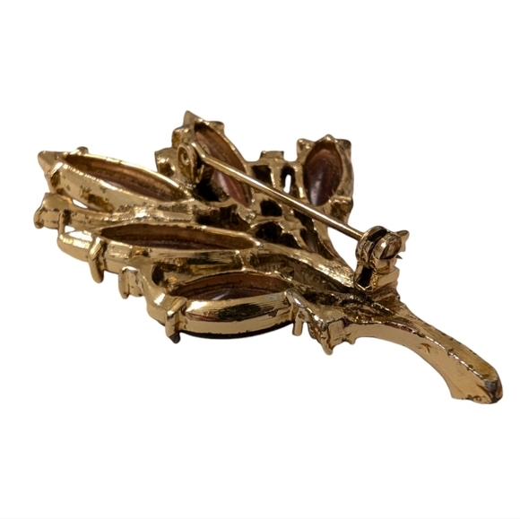 VINTAGE BROOCH Fall Leaves Retro Gold Honey Brown Branch Pin - Picture 6 of 7